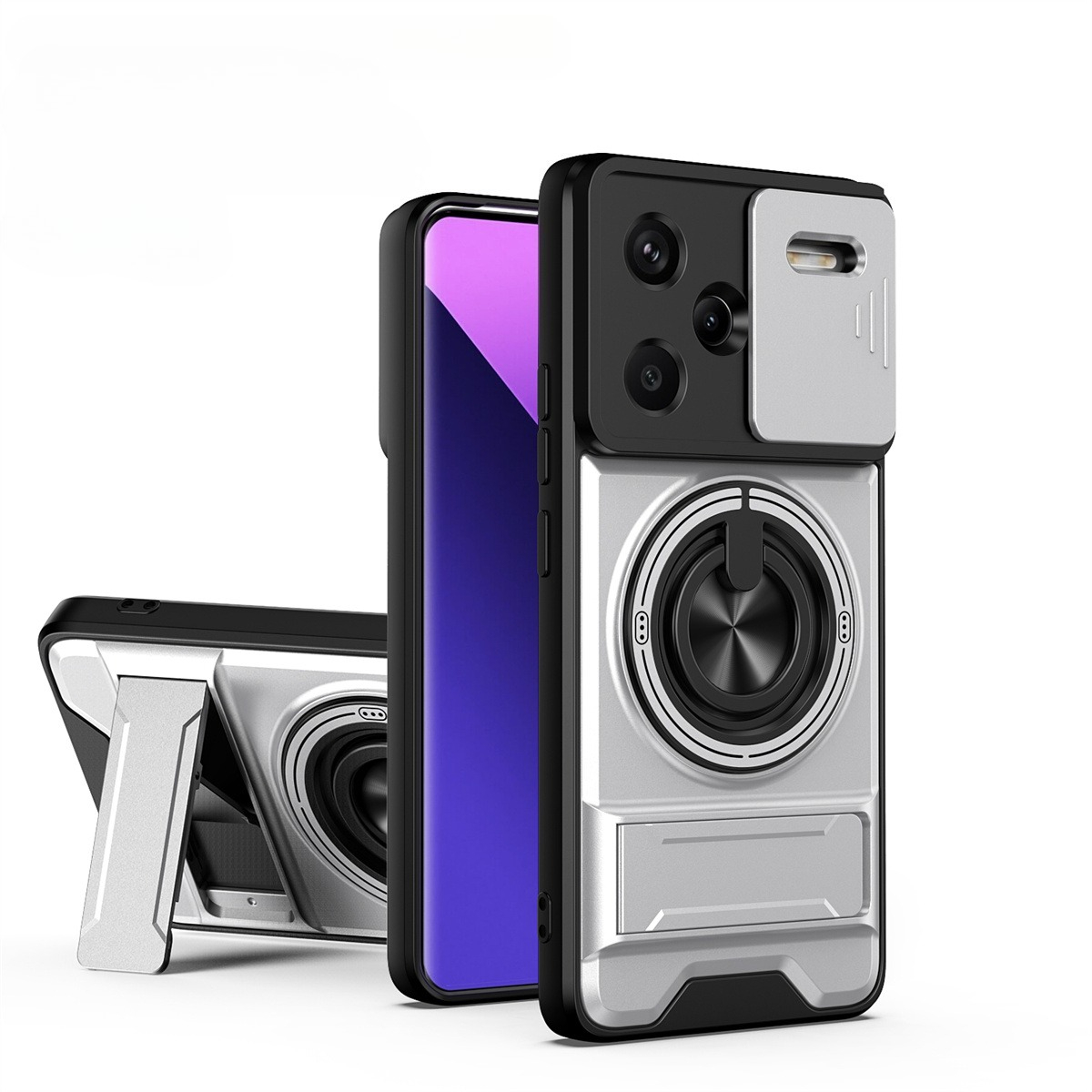 Ring Stand Case - Lens Slide Camera Phone Case for